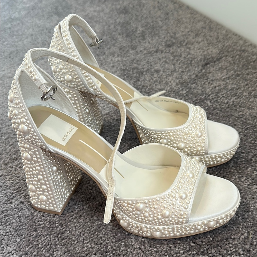White Pearl-Embellished Women's Heels